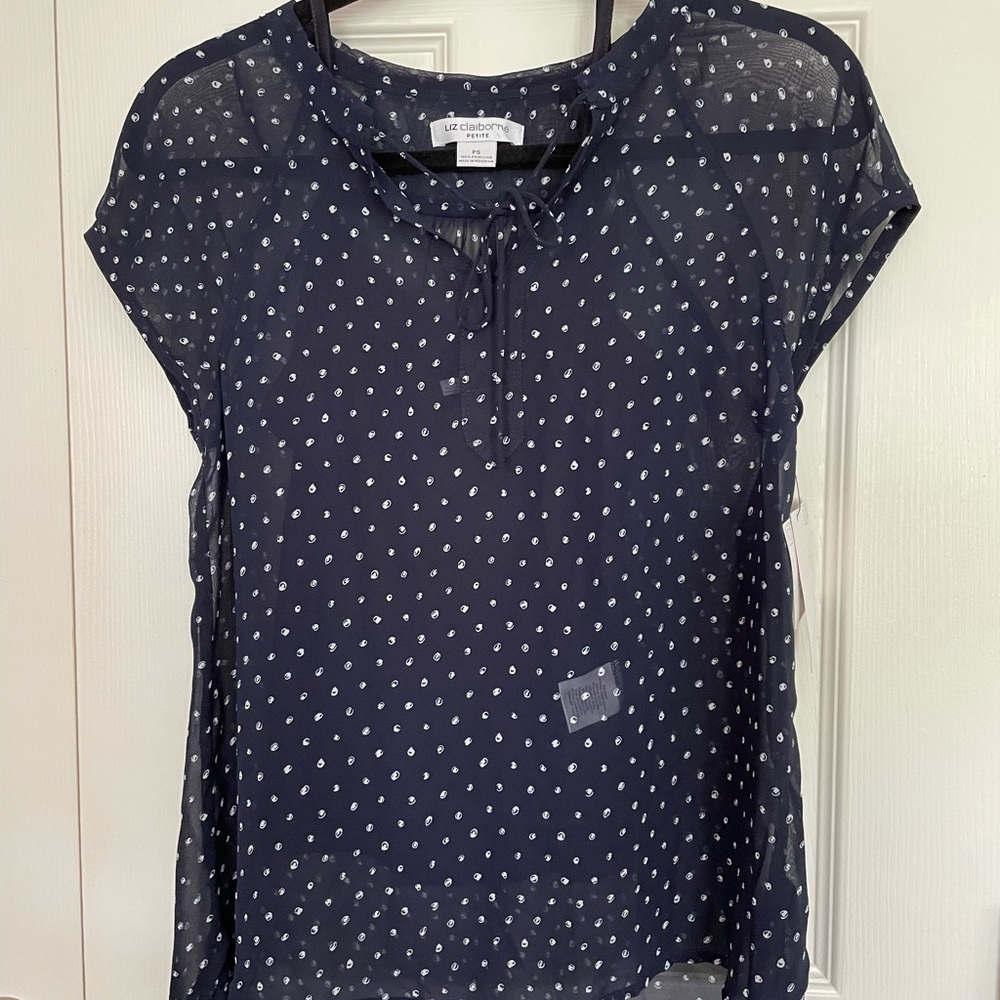 Navy Blue Polka Dot Blouse